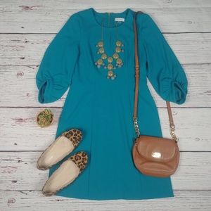 Teal Calvin Klein Keyhole Dress with Bubble Sleeve